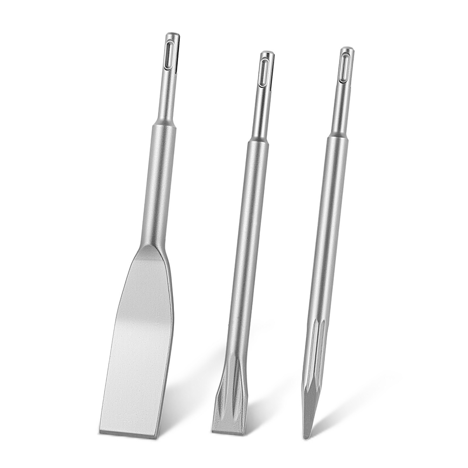 VEVOR Juego de Cinceles SDS Plus, 3 Piezas, Accesorios para Herramientas Eléctricas, Cinceles Puntiagudo y Planos para Martillo de Impacto, para Quitar Azulejos Baldosas, para Concreto Mampostería