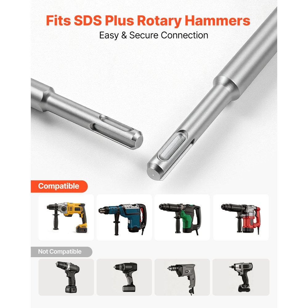 VEVOR Juego de Cinceles SDS Plus, 4 Piezas, Accesorios para Martillo Perforador SDS Plus, Cinceles Planos y de Punta para Herramientas Eléctricas, para Azulejos Baldosas Ladrillo Hormigón Mampostería
