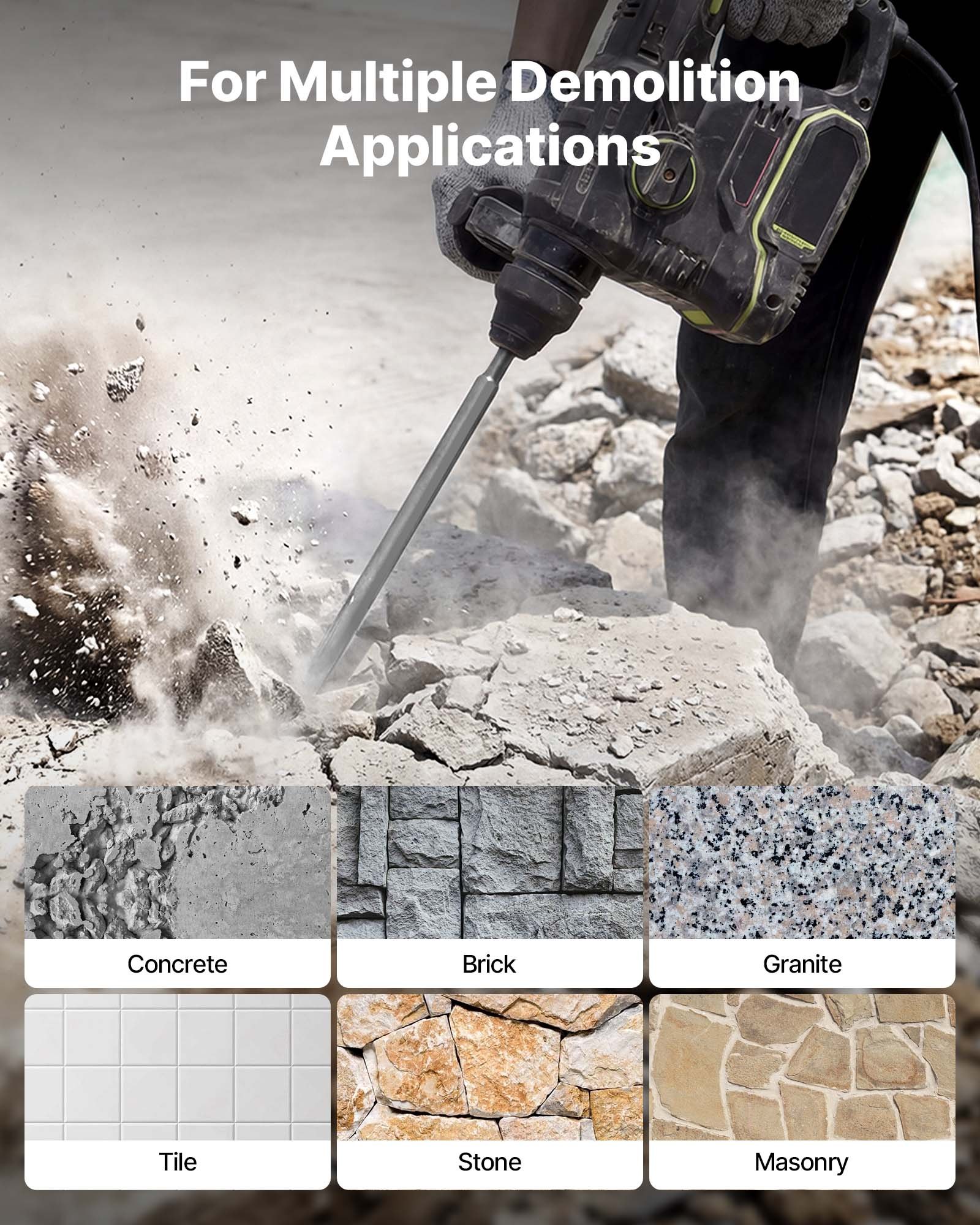 VEVOR Juego de Cinceles SDS Plus, 4 Piezas, Accesorios para Martillo Perforador SDS Plus, Cinceles Planos y de Punta para Herramientas Eléctricas, para Azulejos Baldosas Ladrillo Hormigón Mampostería
