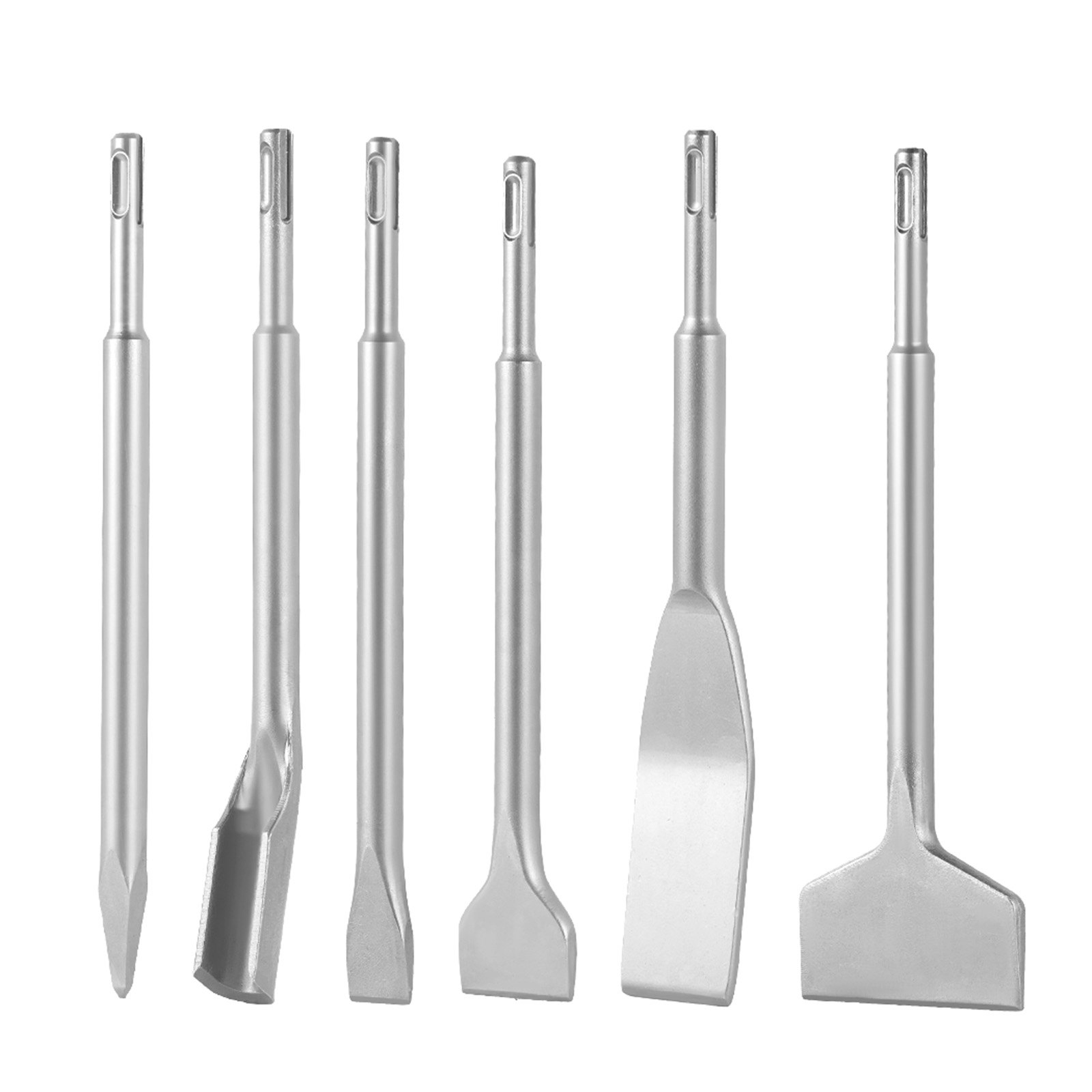 VEVOR Juego de 6 Cinceles SDS Plus, Accesorios para Herramientas Eléctricas, Cinceles de Punta Planos y Acanalado para Martillo Perforador, Quita Azulejos Baldosas, para Hormigón Mampostería Ladrillo