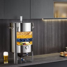 VEVOR Fermentador de Cerveza de 60L, Hervidor de Acero Inoxidable 304, Fermentador de Cubo de Cerveza para Elaboración de Cerveza, Suministros de Elaboración Casera con Base