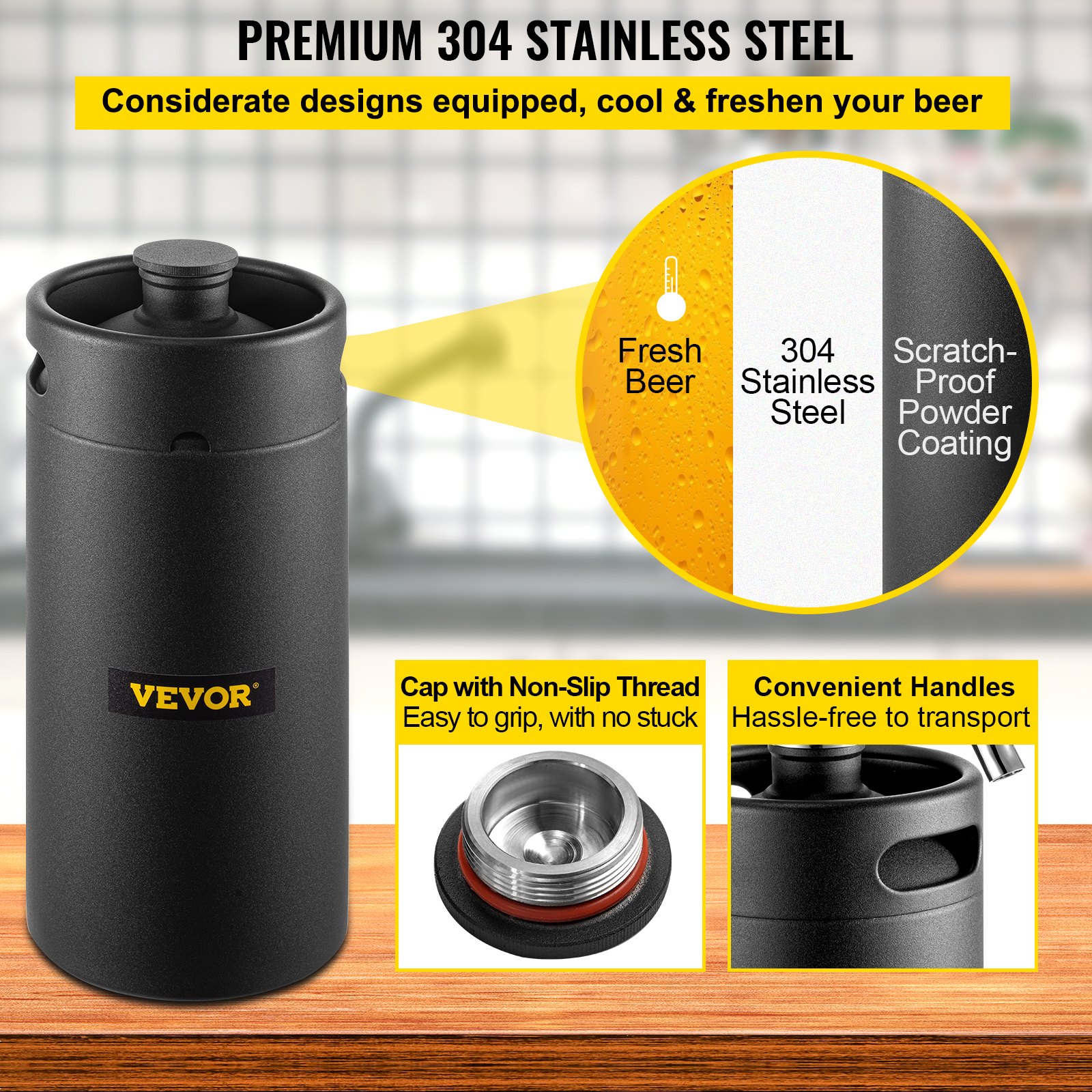 VEVOR Sistema de Mini Barril de Cerveza a Presión 4L Negro Grifo de Cerveza de Acero Inoxidable 135x420mm Sistema de Dispensador de Cerveza de Regulador de Presión CO2 para Hogar Bar Fiesta Camping