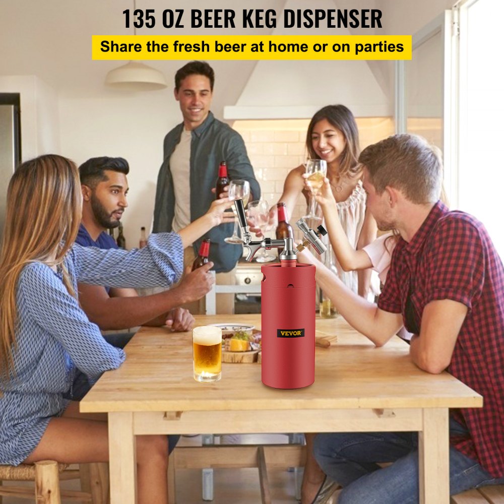 VEVOR Sistema de mini barril de cerveza a presión 4L Rojo Grifo de Cerveza de Acero Inoxidable 135x420mm Sistema de Dispensador de Cerveza de Acero Inoxidable 135x420mm