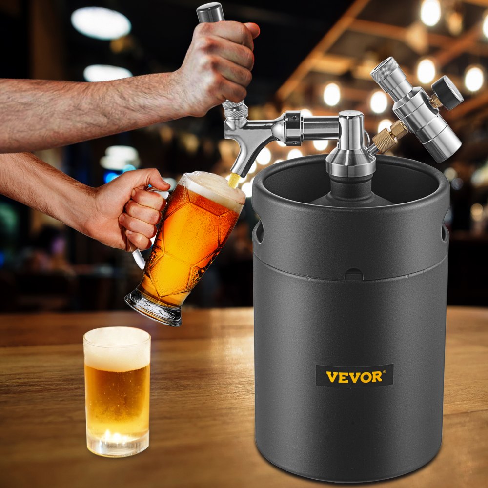 VEVOR Sistema de Mini Barril de Cerveza a Presión 5L Negro Grifo de Cerveza de Acero Inoxidable 185x320mm Sistema de Dispensador de Cerveza de Regulador de Presión CO2 para Hogar Bar Fiesta Camping