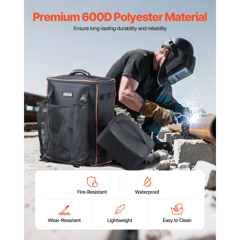 VEVOR Welding Backpack, 33L Welder Backpack with Insulated Bag & Helmet Bag, 600D Polyester Extreme Gear Pack for Tools and Helmet, Multi-Purpose Gear Storage Bag for Welding, Outdoor Camping, Hiking