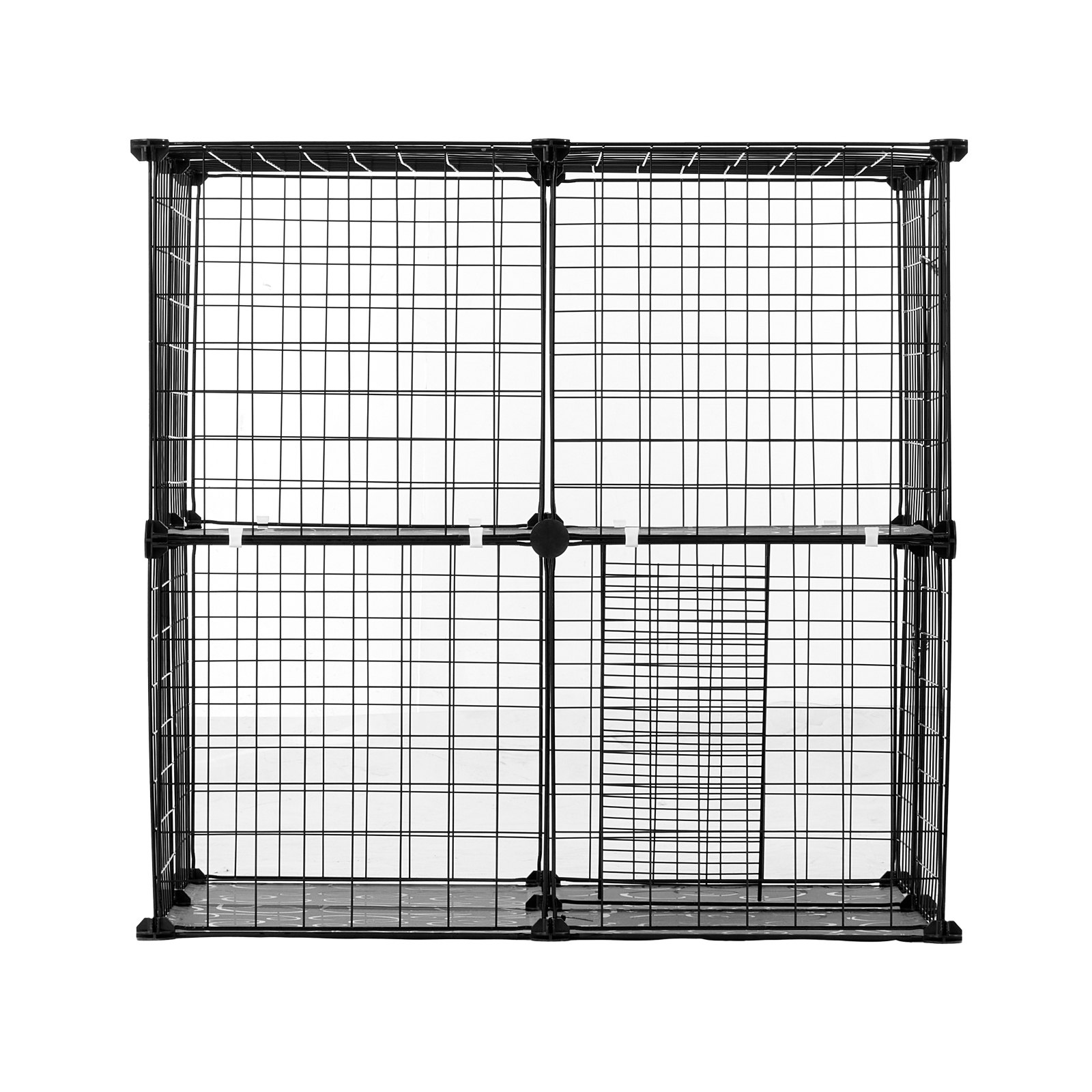 VEVOR Jaula Grande para Gatos de 2 Niveles 711 x 711 x 711 mm, Corral de Alambre de Metal Desmontable con Plataforma de Descanso Ajustable, Rampa y Escalera para Gatos y Animales Pequeños, Negro