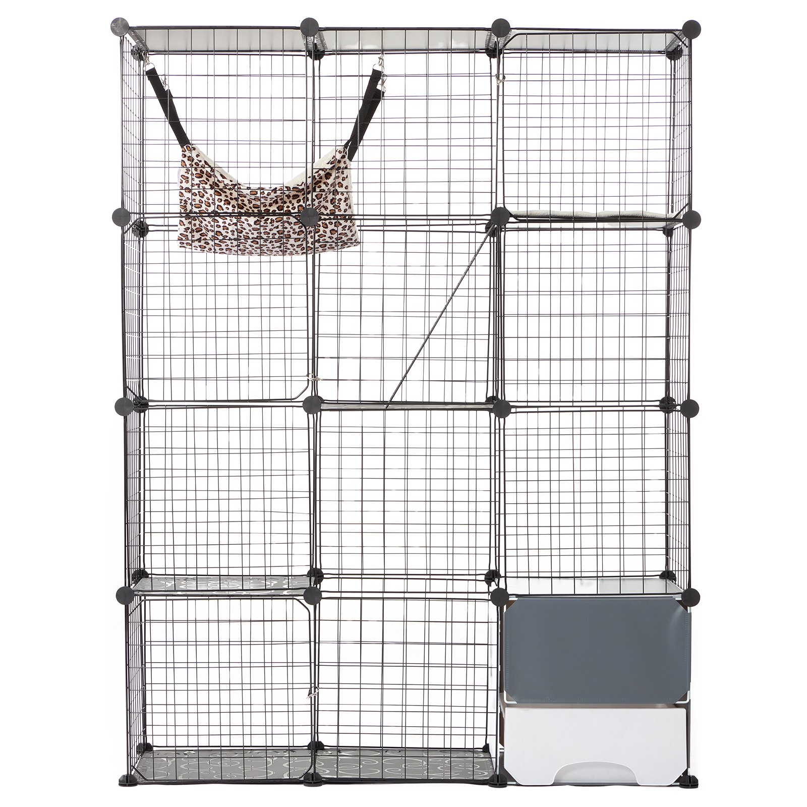 VEVOR Jaula Grande para Gatos de 4 Niveles 1041 x 360 x 1397 mm, Recinto de Alambre de Metal Desmontable con Caja de Arena, Hamaca, Rampa y Escaleras para Gatos y Otros Animales Pequeños, Negro