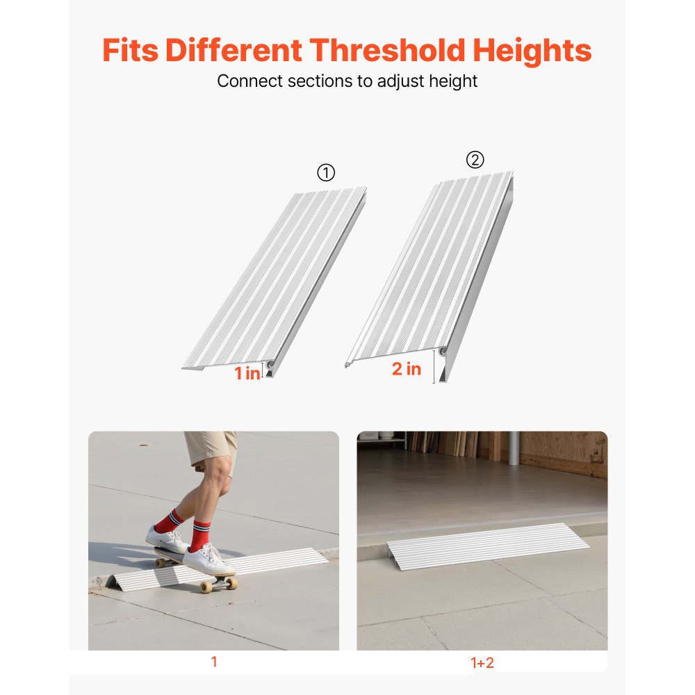 VEVOR Rampa de Umbral Elevación de 5,08 cm, Rampa de Aleación de Aluminio para Bordillos Entrada, Capacidad de Carga de 363 kg, para Sillas de Ruedas, Scooters, Sillas Eléctricas, Escaleras de Casa