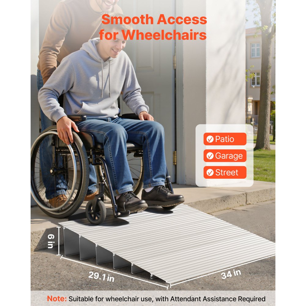 VEVOR Rampa de Umbral Altura de 15,5 cm, Rampa de Aleación de Aluminio para Bordillos Entrada, Capacidad de Carga de 362,8 kg, para Sillas de Ruedas, Scooters, Sillas Eléctricas, Escaleras de Casa