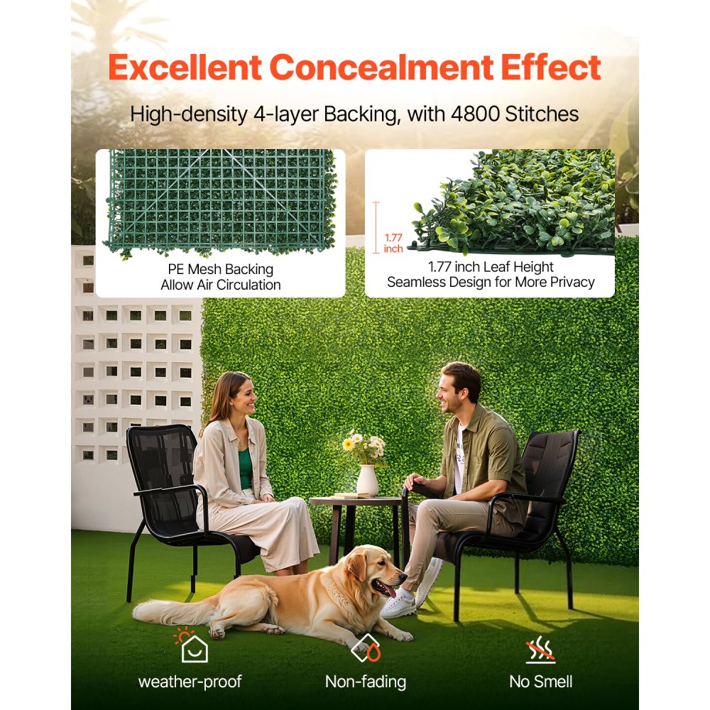VEVOR Paneles de Césped Artificial para Pared 300x100 cm Césped Verde de Milán para Decoración Interior y Exterior 4800 Puntadas Cobertura de Valla de Hiedra Pantalla de Pared para Jardín, Patio
