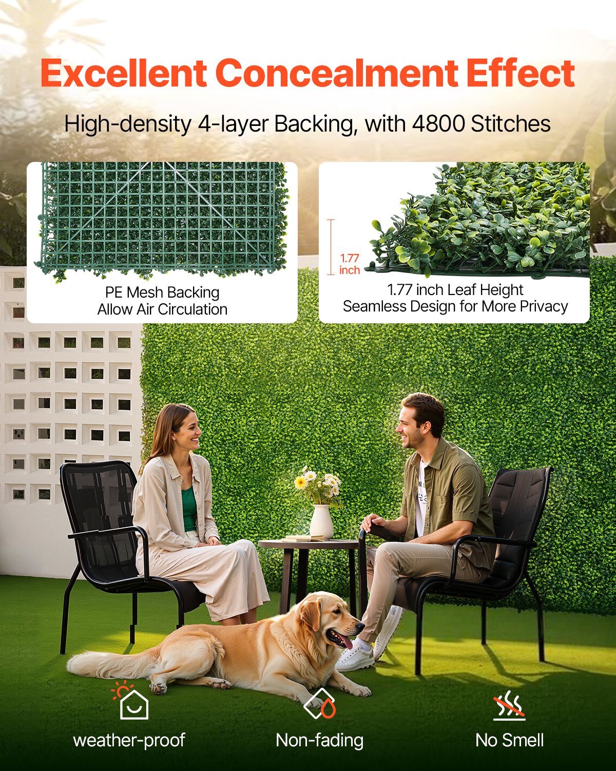 VEVOR Paneles de Césped Artificial para Pared 300x100 cm Césped Verde de Milán para Decoración Interior y Exterior 4800 Puntadas Cobertura de Valla de Hiedra Pantalla de Pared para Jardín, Patio