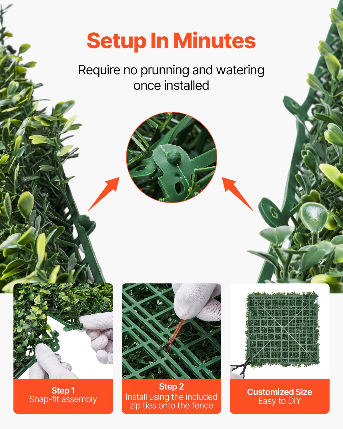 VEVOR Artificial Hedge, 3000x1000x45mm, Artificial Plant Wall, Boxwood Panel for Indoor & Outdoor Decoration & Ivy Fence Covering, Privacy Screen Backdrop, Hedge Screen for the Garden