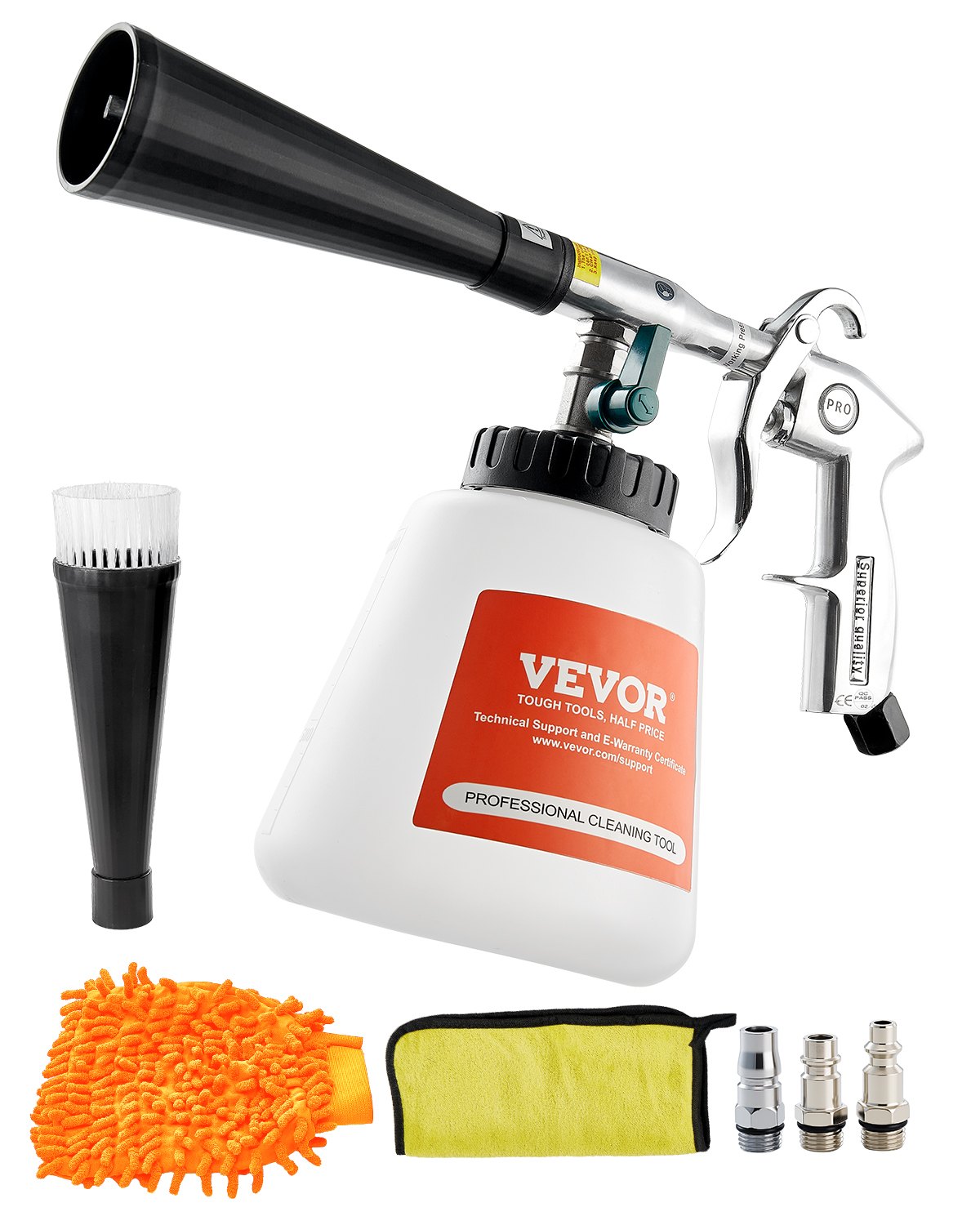 VEVOR Compressed Air Cleaning Gun, 6-9.2 Bar High-Pressure Air Blow Gun with 2 Nozzles & 1 L Liquid Bottle, Washing Gun, Car Cleaning Gun, Suitable for 1/4 NPT Air Compressor