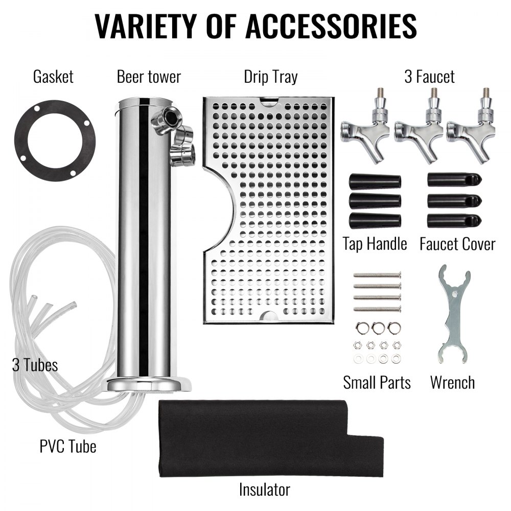 Vevor 14"x3" 3 Grifos Dispensador De Cerveza Torre Cerveza Con Bandeja De Goteo