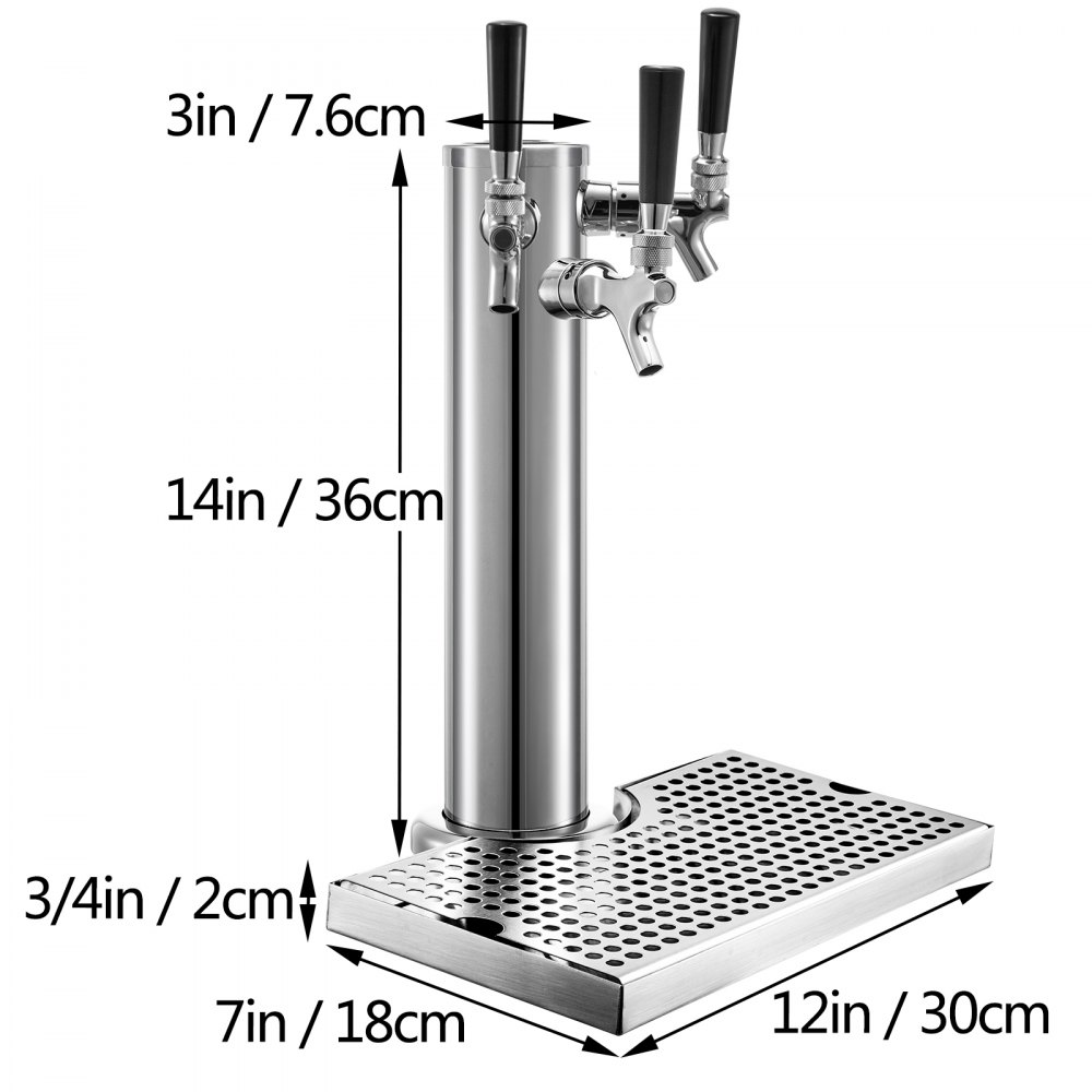 Vevor 14"x3" 3 Grifos Dispensador De Cerveza Torre Cerveza Con Bandeja De Goteo
