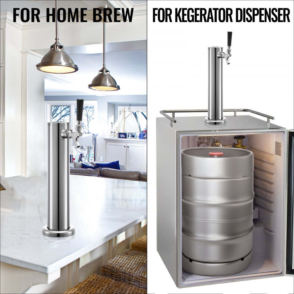 VEVOR Torre de Cerveza de Grifo Simple 360 x 76mm Torre de Barril de Cerveza Diámetro de Base 110mm Torre de Acero Inoxidable para Dispensar de Cerveza
