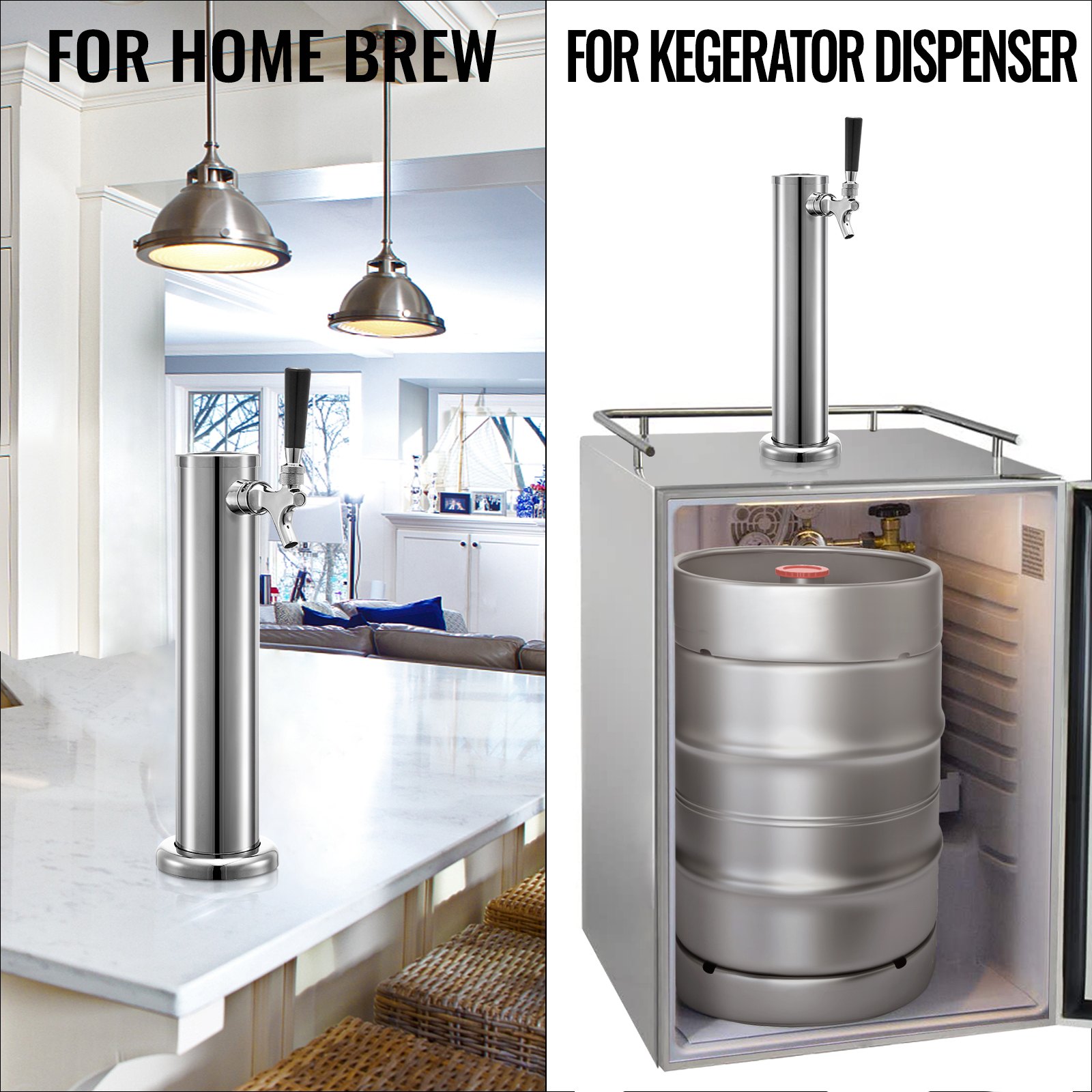 VEVOR Torre de Cerveza de Grifo Simple 360 x 76mm Torre de Barril de Cerveza Diámetro de Base 110mm Torre de Acero Inoxidable para Dispensar de Cerveza