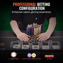 VEVOR Estuche de Póquer 500 Fichas de Póker de Clay y ABS 14g 40x3,3mm con 2 Barajas de Cartas Texas Holdem 1 Botón de Distribuidor y 2 Botones Ciegos para Juegos de Apuestas Blackjack Casino en Casa