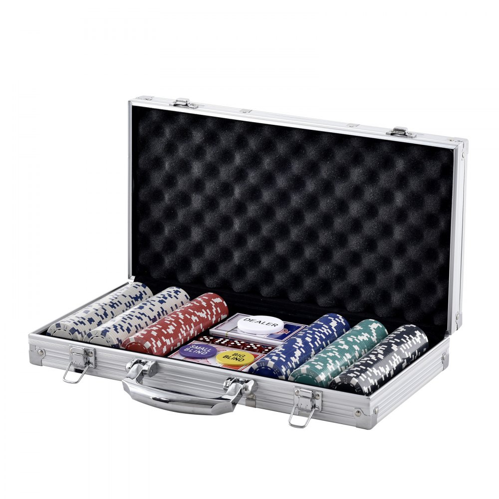 VEVOR Estuche de Póquer 300 Piezas Fichas de Póquer de Plástico 11,5 g 40 x 3,3 mm con 2 Barajas de Cartas 1 Botón de Distribuidor y 2 Botones Ciegos para Blackjack Texas Juegos de Azar Casino en Casa