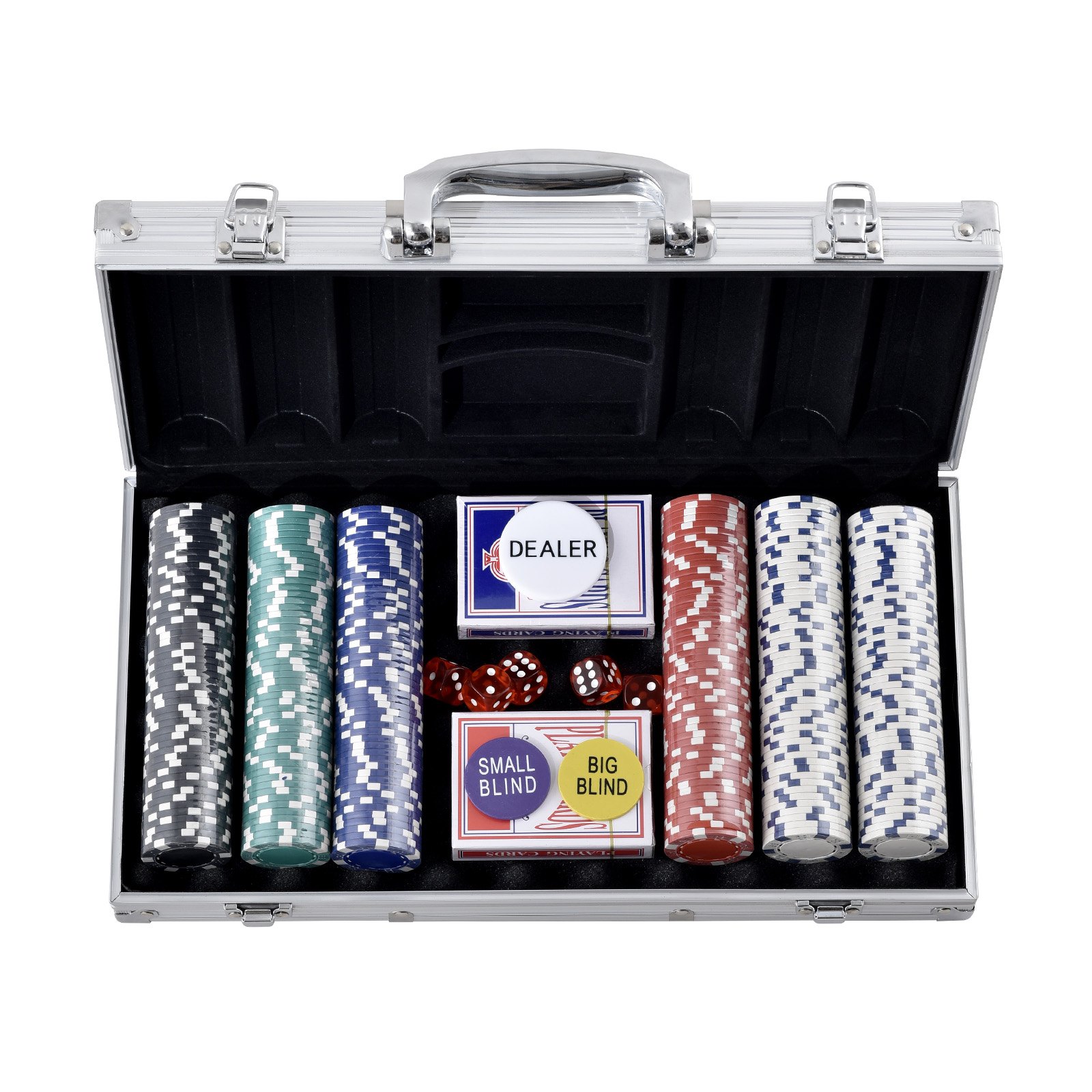VEVOR Estuche de Póquer 300 Piezas Fichas de Póquer de Plástico 11,5 g 40 x 3,3 mm con 2 Barajas de Cartas 1 Botón de Distribuidor y 2 Botones Ciegos para Blackjack Texas Juegos de Azar Casino en Casa