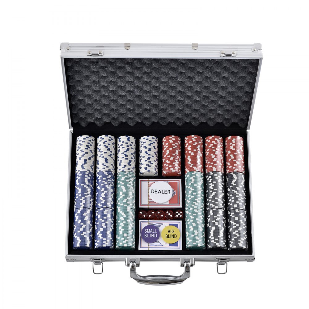 VEVOR Estuche de Póquer 500 Piezas Fichas de Póquer de Plástico 11,5 g 40 x 3,3 mm con 2 Barajas de Cartas 1 Botón de Distribuidor y 2 Botones Ciegos para Blackjack Texas Juegos de Azar Casino en Casa