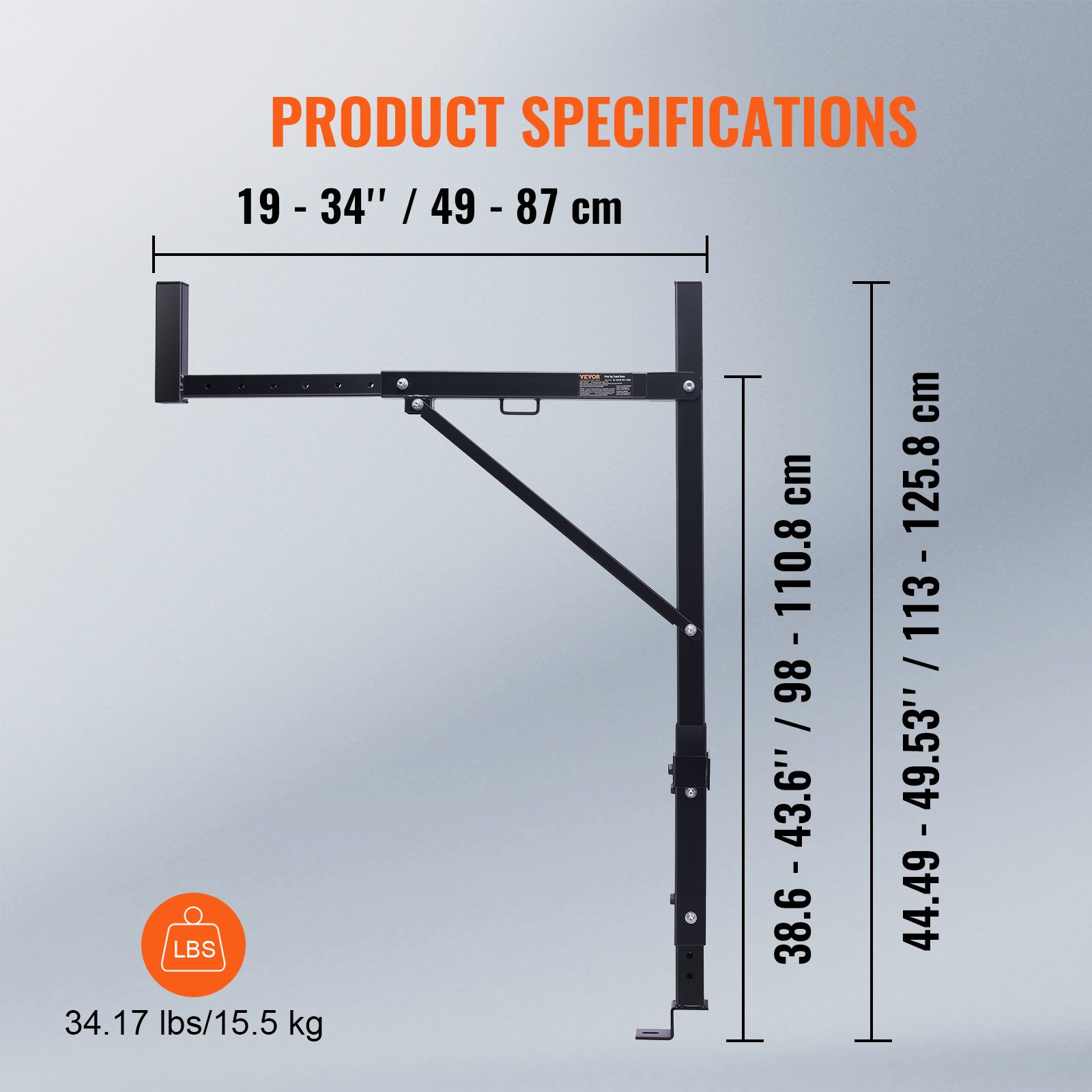 VEVOR Portaequipajes para Coche de Acero Barras Universales Carga de 113 kg Portaequipajes para Camiones Altura Ajustable de 98-110,8 cm Ancho de 490-870 mm para Kayak, Tabla de Surf, Madera, Escalera