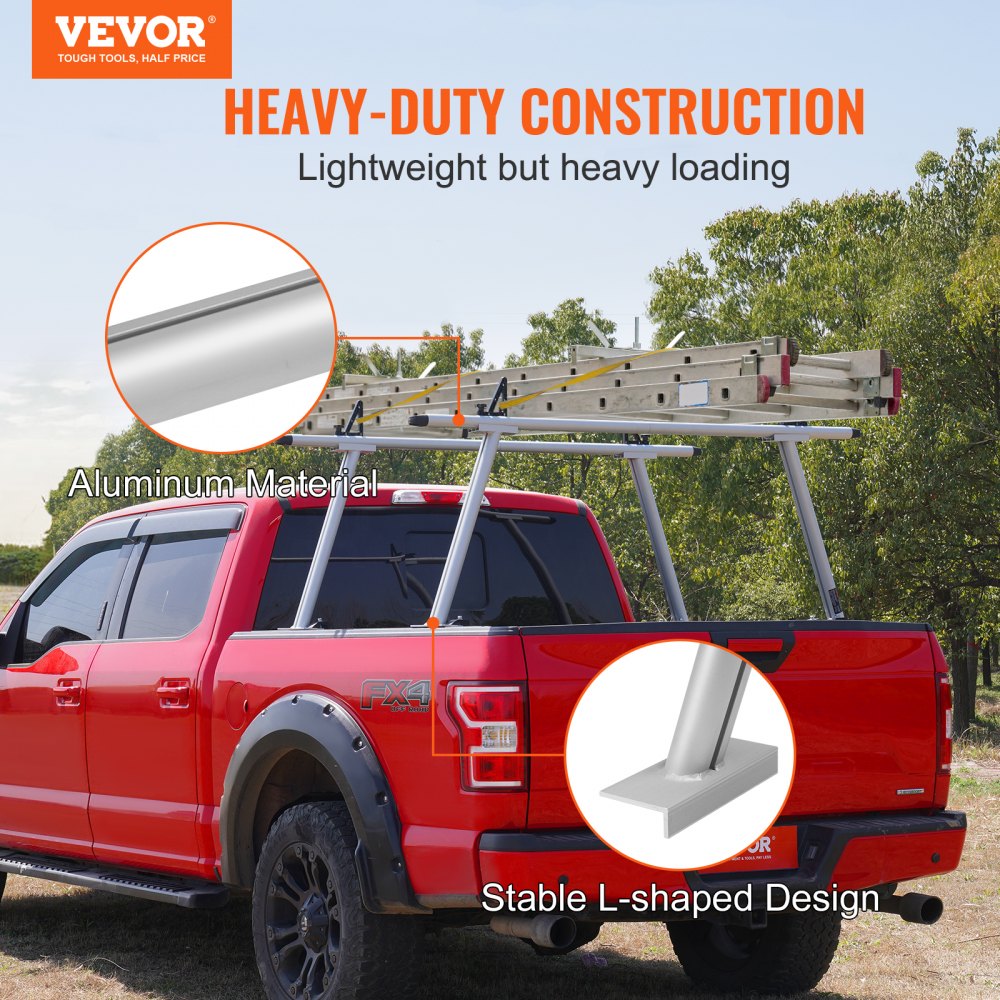VEVOR Portaequipajes para Coche de Aluminio Barras Universales Carga de 363 kg Portaequipajes para Camiones 1,8 x 0,82 x 0,4 m con 8 Abrazaderas en C sin Perforación para Kayak, Tabla de Surf, Madera