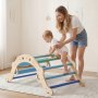 VEVOR Pikler Triangle Set, 9-in-1 Toddler Climbing Toys Indoor, with 2 Wooden Cars, Cushion, Triangle, Arch, and Ramp, 68 kg Load, Foldable Montessori Climbing Set for Toddlers and Kids, Blue