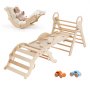 VEVOR Estructura de Escalada para Niños y Bebés, Gimnasio Montessori Plegable, Triángulo Pikler con Carritos de Madera Cojín Tobogán Arco de Escalada, Zona de Juego Interior para Niños, Color Natural