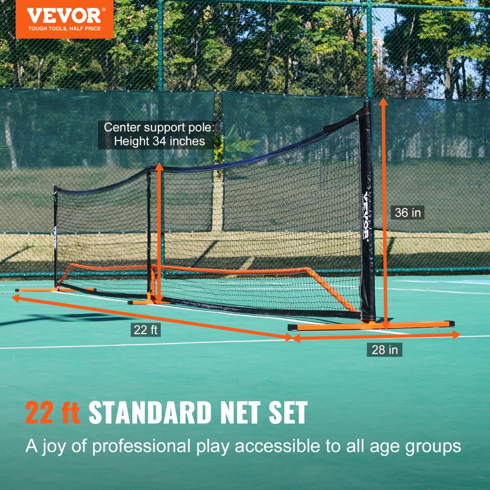 VEVOR Sistema de Red de Pickleball portátil, Red de tamaño Regulable de 673 cm, Marco de Metal Estable Resistente a la Intemperie y Red de PE Fuerte, Juego al Aire Libre con Bolsa, Raquetas y Pelotas