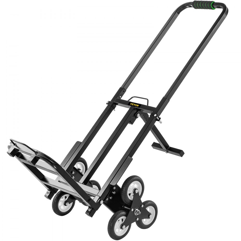 VEVOR Carrito de Mano para Escaleras 330 lbs (150 kg), Carretilla Escaladora Plegable de Acero, con Mango Ajustable de 1145 - 730 mm, Carro para Subir Escaleras con 6 Ruedas de Goma Sólidas y Estables