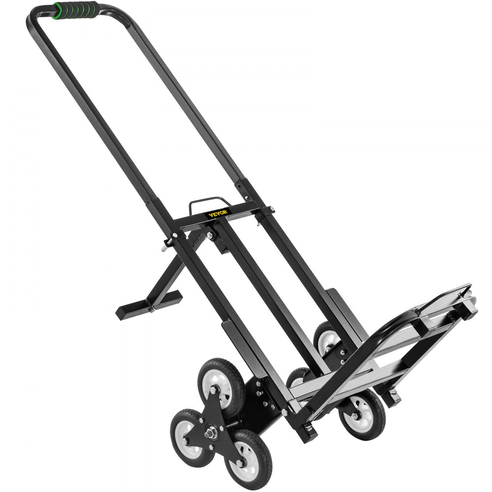 VEVOR Carrito de Mano para Escaleras 330 lbs (150 kg), Carretilla Escaladora Plegable de Acero, con Mango Ajustable de 1145 - 730 mm, Carro para Subir Escaleras con 6 Ruedas de Goma Sólidas y Estables