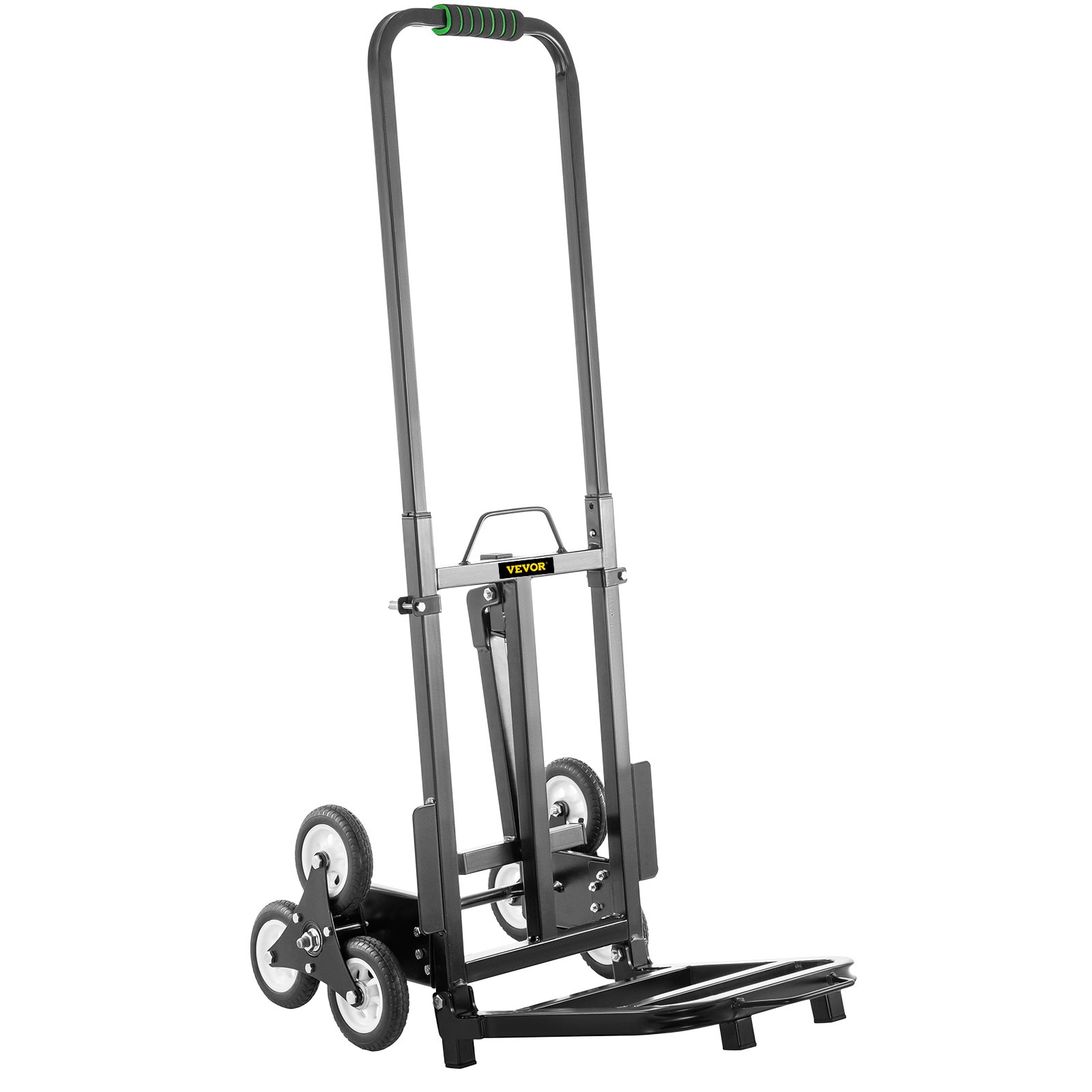 VEVOR Carrito de Mano para Escaleras 330 lbs (150 kg), Carretilla Escaladora Plegable de Acero, con Mango Ajustable de 1145 - 730 mm, Carro para Subir Escaleras con 6 Ruedas de Goma Sólidas y Estables