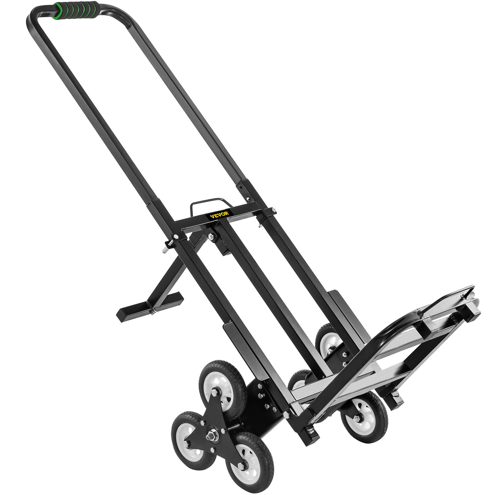 VEVOR Carrito de Mano para Escaleras 330 lbs (150 kg), Carretilla Escaladora Plegable de Acero, con Mango Ajustable de 1145 - 730 mm, Carro para Subir Escaleras con 6 Ruedas de Goma Sólidas y Estables
