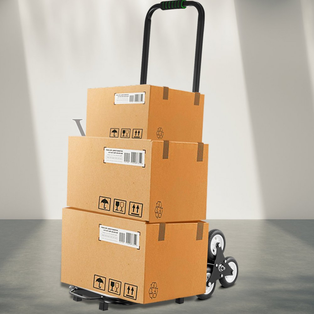 VEVOR Carrito para Escaleras Plegable Capacidad de 330 lbs (150 kg), Carretilla de Mano Portátil para Escalera con Mango Ajustable de 1145-730 mm, de Acero, Carro de Transporte Elevada Estable