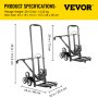 VEVOR Carretilla de Mano Portátil para Escalera de 330 lbs, Carro de Acero para Escaleras con Mango Ajustable de 1145-730 mm con 6 Ruedas