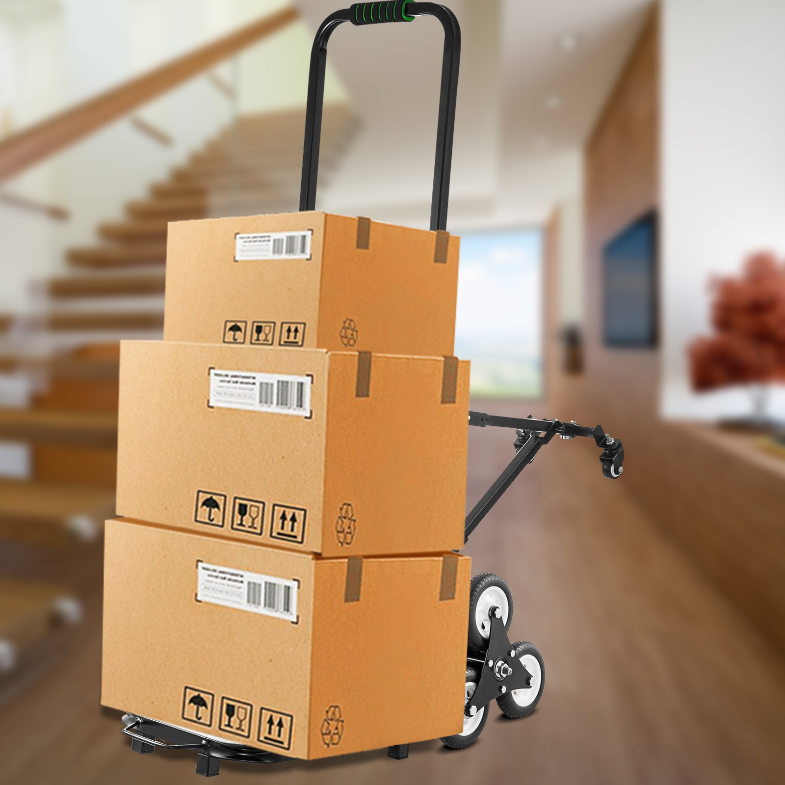 VEVOR Carretilla de Mano Portátil para Escalera de 330 lbs, Carro de Acero para Escaleras con Mango Ajustable de 1145-730 mm con 6 Ruedas