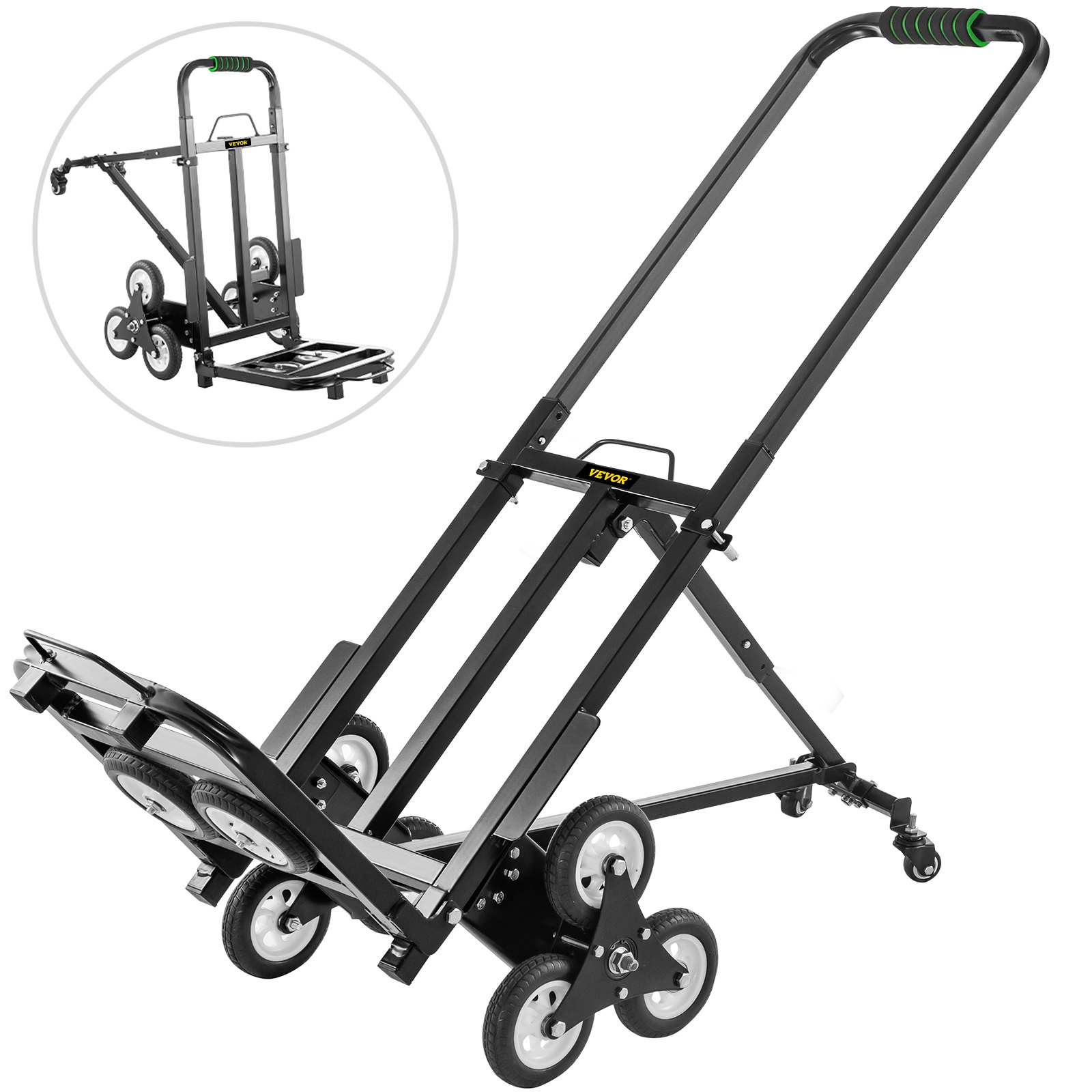 VEVOR Carretilla de Mano Portátil para Escalera de 330 lbs, Carro de Acero para Escaleras con Mango Ajustable de 1145-730 mm con 6 Ruedas