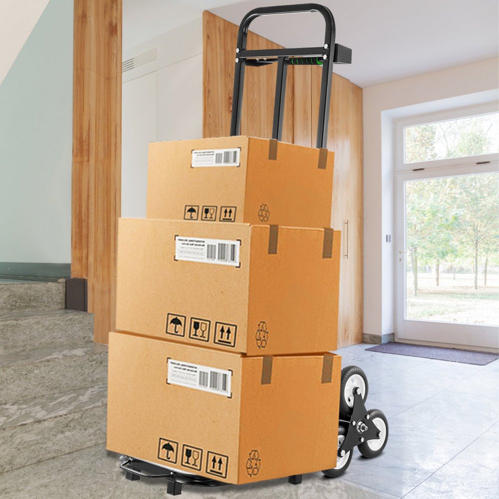 VEVOR Carro para Escaleras de 460 lbs (209 kg) Portátil, Carretilla Manual Plegable 6 Ruedas de Goma Estables, Carrito de Transporte Elevada con Mango Ajustable 1145 - 730 mm con Cuerda de Sujeción
