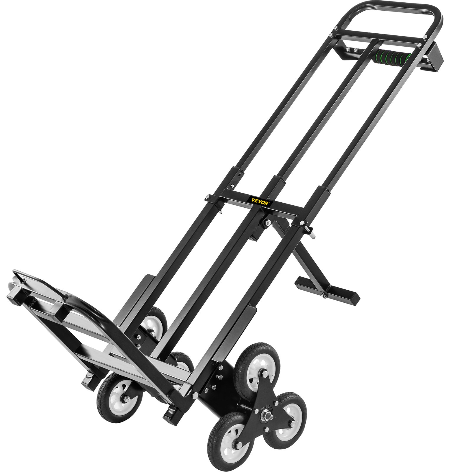 VEVOR Carro para Escaleras de 460 lbs (209 kg) Portátil, Carretilla Manual Plegable 6 Ruedas de Goma Estables, Carrito de Transporte Elevada con Mango Ajustable 1145 - 730 mm con Cuerda de Sujeción