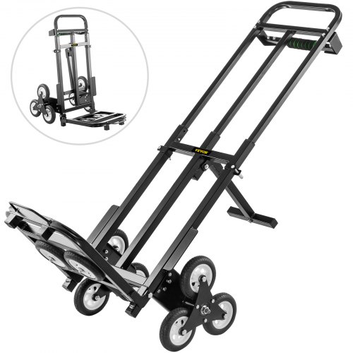VEVOR Carretilla de Mano Portátil para Escaleras con Mango Ajustable 1145 - 730 mm, Carro para Escaleras Acero Plegable Capacidad de 460 lbs (209 kg), Carrito Compra Escalera con Ruedas Estables