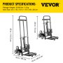 VEVOR Carretilla de Mano Portátil para Escaleras con Mango Ajustable 1145 - 730 mm, Carro para Escaleras Acero Plegable Capacidad de 460 lbs (209 kg), Carrito Compra Escalera con Ruedas Estables
