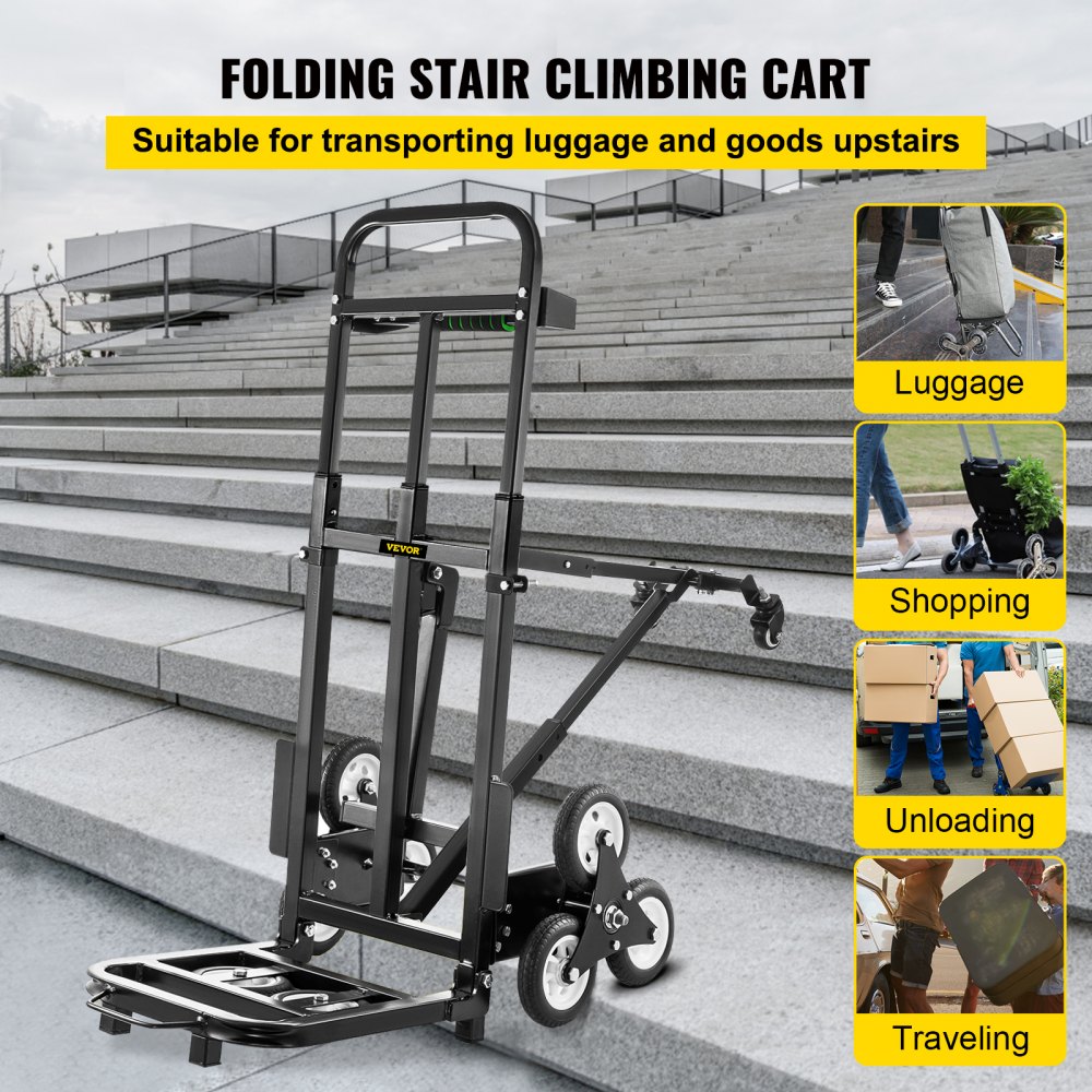 VEVOR Carro para Subir Escalera Plegable 209 kg Carretilla de Mano con 6 Ruedas