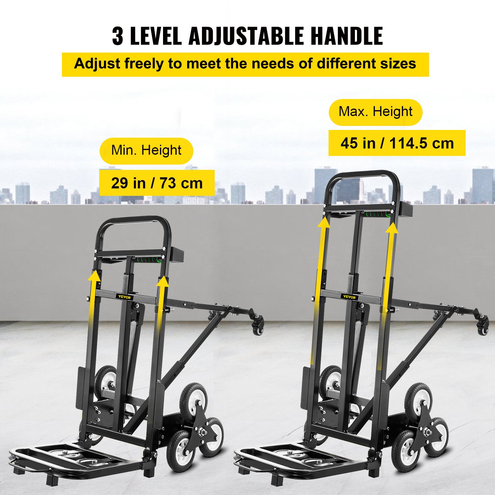 VEVOR Carro para Subir Escalera Plegable 209 kg Carretilla de Mano con 6 Ruedas