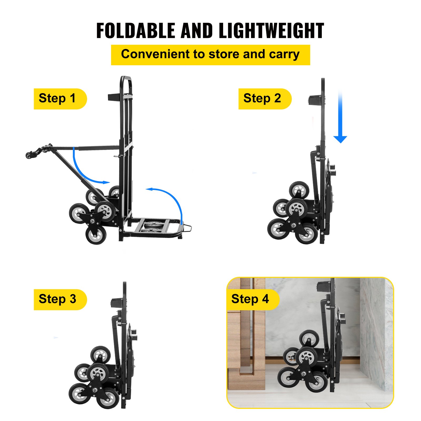 VEVOR Carro para Subir Escalera Plegable 209 kg Carretilla de Mano con 6 Ruedas