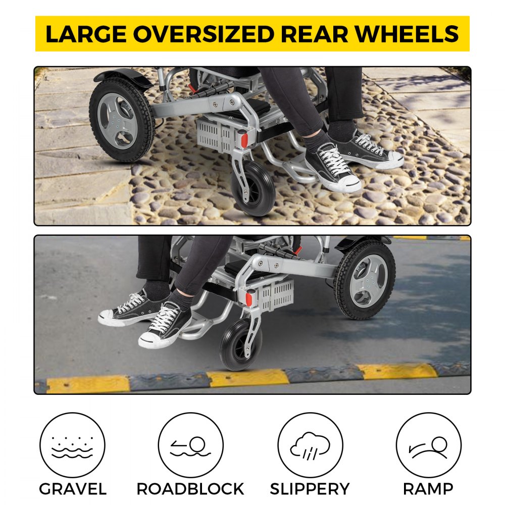 VEVOR Silla de Ruedas Eléctrica Plegable 6 km/h de Velocidad, Silla con Ruedas 28 kg Aleación de Aluminio, Silla de Ruedas Ligera Recargable para Adultos, Motor 250 W x 2 PCS con Cargador de Batería
