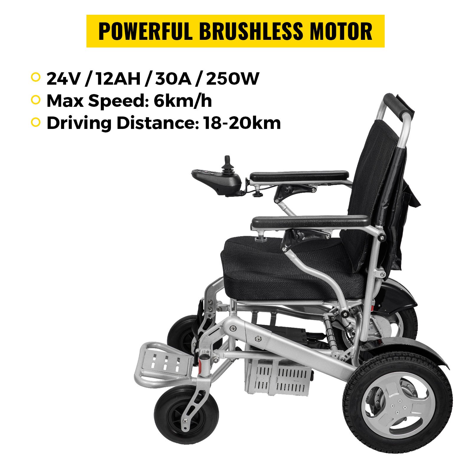 VEVOR Silla de Ruedas Eléctrica Plegable 6 km/h de Velocidad, Silla con Ruedas 28 kg Aleación de Aluminio, Silla de Ruedas Ligera Recargable para Adultos, Motor 250 W x 2 PCS con Cargador de Batería