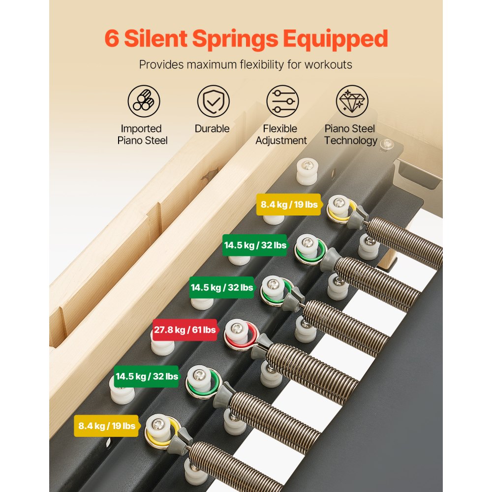 VEVOR Reformer de Pilates de Madera Máquina de Pilates para Gimnasio en Casa Equipo de Pilates Doble Resistencia Resorte y Cuerda Reformador con Cajón para Sentarse Hasta 181,4 kg, 238x73,5x92,5 cm