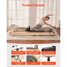 VEVOR Máquina de Pilates Reformador Plegable para Gimnasio, 238 x 68 x 57 cm