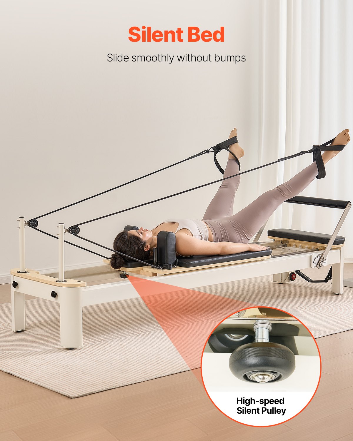 VEVOR Reformer de Pilates de Aleación de Aluminio Máquina de Pilates para Gimnasio con Cajón para Sentarse Equipo de Pilates Doble Resistencia Resorte y Cuerda Reformador Hasta 181,4kg, 245x71x93 cm
